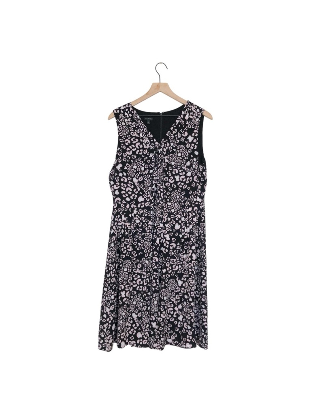 Talbots Black Pink Print V-neck Sleeveless Lined Flowy Midi Dress 16